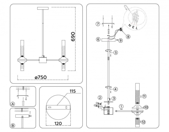 Люстра на штанге Ambrella Light HIGH LIGHT LH55360 