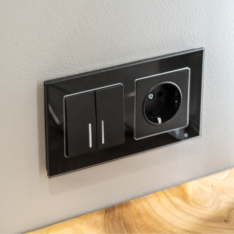 Выключатель проходной двухклавишный с подсветкой без рамки Werkel черный матовый W1122108