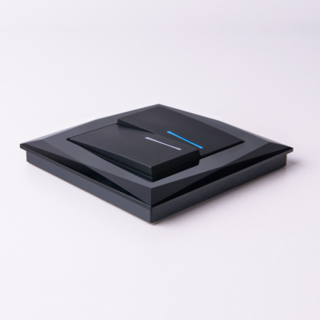 Выключатель проходной двухклавишный с подсветкой без рамки Werkel черный матовый W1122108