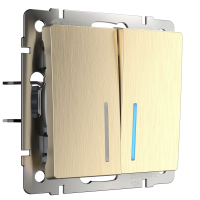 Выключатель двухклавишный проходной с подсветкой (шампань рифленый) Werkel W1122110