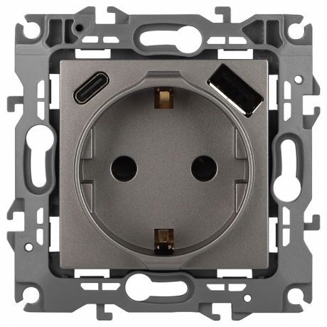 Розетка с заземлением и со шторкой и 2хUSB, без рамки Эра Эра 12 12-4108-16 