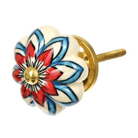 Нарушена упаковка! <303117> 66110 BLUMEN HAUS Ручка керамическая для мебели ''Лотос'', ручная роспись, цвет белый, рисунок цветной /246/6