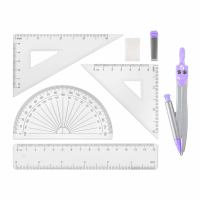 Нарушена упаковка! <795883> Готовальня BRAUBERG SCHOOL KIT, 9 предметов, циркуль 125 мм, чертежные принадлежности, лаванда, 210713