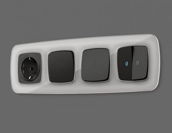 Лицевая панель OMEGA (Черный матовый) для электрической розетки с заземлением со шторками QUANT OP8070 