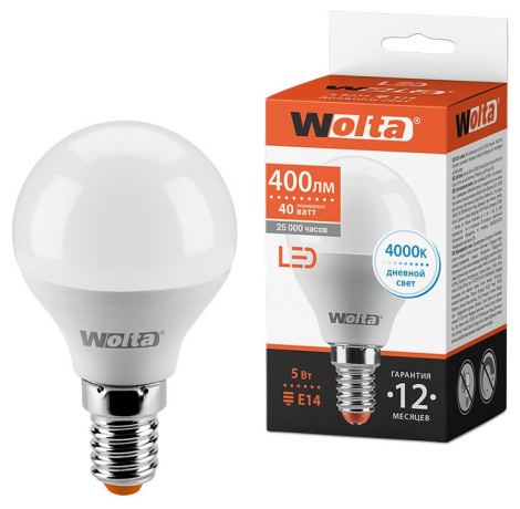Лампа светодиодная Wolta E14 5Вт 4000K 25S45GL5E14