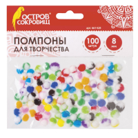 12шт. Помпоны для творчества, многоцветные, 8 мм, 100 шт, 661428