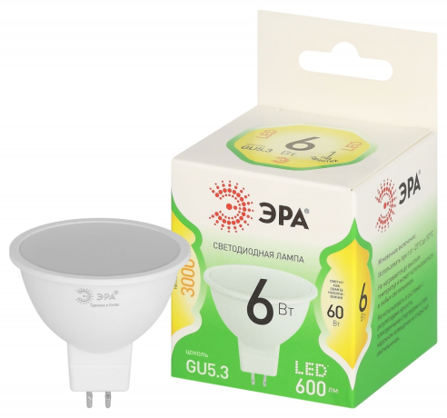 Лампочка светодиодная ЭРА GREEN LINE LED MR16-6W-830-GU5.3 GL GU5.3 6 Вт софит теплый свет Б0067076 