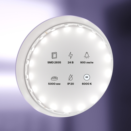 5м. Светодиодная лента холодного цвета 6000К, 12W, 24V, 60LED, IP20 Led strip 20046 
