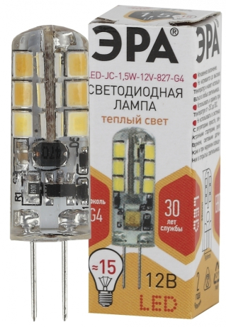 Лампа светодиодная ЭРА G4 1,5W 2700K прозрачная LED JC-1,5W-12V-827-G4 Б0033188 