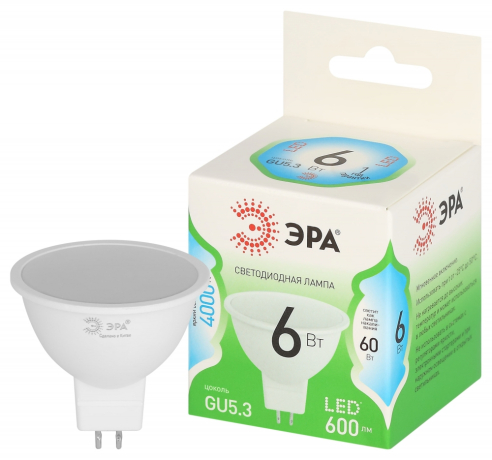 Лампочка светодиодная ЭРА GREEN LINE LED MR16-6W-840-GU5.3 GL GU5.3 6 Вт софит яркий белый свет Б0067078 