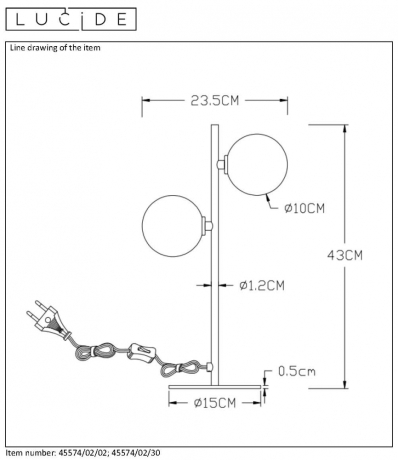 45574/02/02 Настольная лампа Lucide Tycho 
