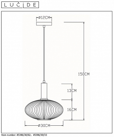 Подвесной светильник Lucide Maloto 45386/30/33 