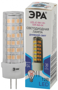 Нарушена упаковка!  <290866> Лампочка светодиодная ЭРА STD LED JC-5W-12V-CER-840-G4 G4 5 Вт керамика капсула нейтральный белый свет Б0049088