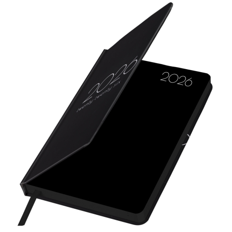 Нарушена упаковка!  <795451> Ежедневник датированный 2026 А5 138x213 мм, BRAUBERG "Vista", под кожу, твердый, "Black coal", 117460