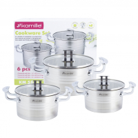 Набор кастрюль 6 предметов (16*9cm, 18*10cm, 20*11cm) из нержавеющей стали Kamille 5861