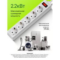 Сетевой фильтр DEFENDER ES, 5 розеток, 1,8 м, белый, 99481 (511106)