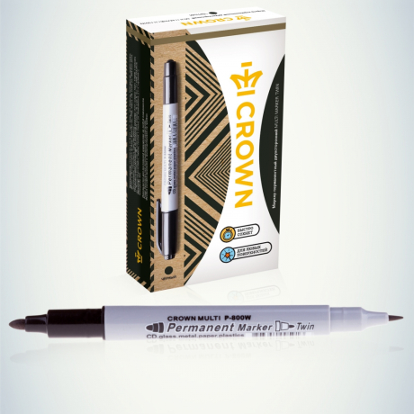 Нарушена упаковка! <670055> 095143 Crown Маркер перманентный двухсторониий MULTI MARKER TWIN, ЧЕРНЫЙ пулевидный 2мм/1мм (P-800W) (12/1152/27648) (Б0048242)