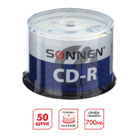 Диски CD-R SONNEN 700 Mb 52x Cake Box (упаковка на шпиле), КОМПЛЕКТ 50 шт., 512570 (512570)