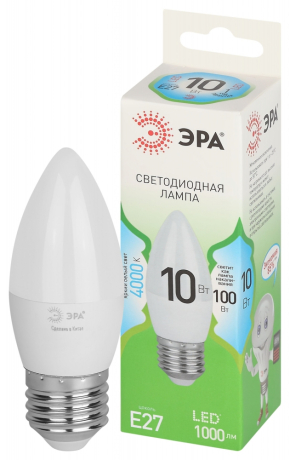 Лампочка светодиодная ЭРА GREEN LINE LED B35-10W-840-E27 GL E27 10 Вт свеча яркий белый свет Б0067096 
