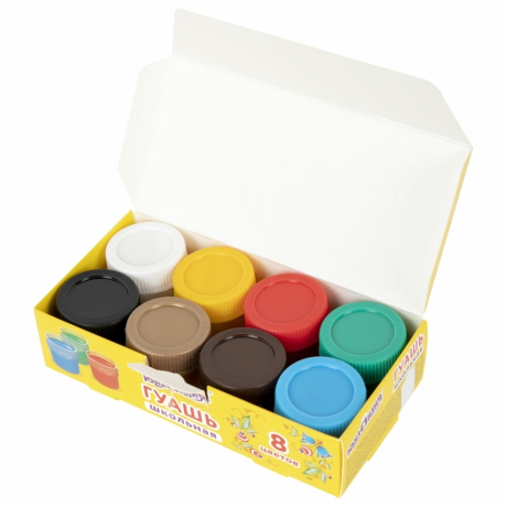 Нарушена упаковка!  <620664> Гуашь ЮНЛАНДИЯ "ШКОЛЬНАЯ", 8 цветов по 17,5 мл, 192383 (192383)