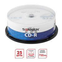 Диски CD-R SONNEN, 700 Mb, 52x, Cake Box (упаковка на шпиле) КОМПЛЕКТ 25 шт., 513531 (513531)