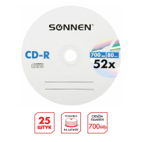 Диски CD-R SONNEN, 700 Mb, 52x, Cake Box (упаковка на шпиле) КОМПЛЕКТ 25 шт., 513531 (513531)