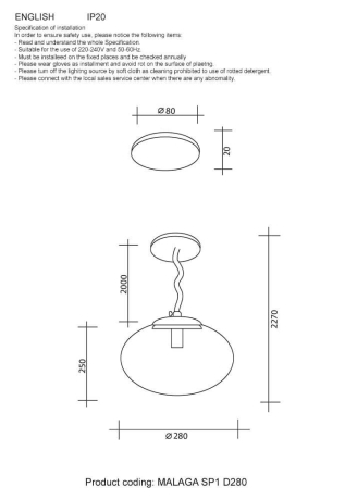 Подвесной светильник с лампочкой CRYSTAL LUX Malaga SP1 D280 Chrome+Lamps 