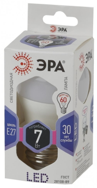 Лампа светодиодная ЭРА E27 7W 6000K матовая LED P45-7W-860-E27 Б0031402