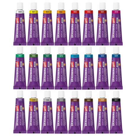 Нарушена упаковка!  <672249> Краски акриловые художественные НАБОР 24 цвета по 5 мл, в тубах, BRAUBERG ART DEBUT, 192386 (192386)
