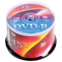 Диски DVD-R VS, 4,7 Гб, 16x, Cake Box (упаковка на шпиле), КОМПЛЕКТ 50 шт., VSDVDRCB5001 (514000)