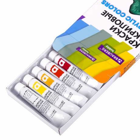 Нарушена упаковка!  <709800> Краски акриловые художественные 12 цветов в тубах по 12 мл, BRAUBERG HOBBY, 192403