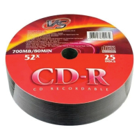 Диски CD-R VS, 700 Мб, 52x, Bulk (термоусадка без шпиля), КОМПЛЕКТ 25 шт., VSCDRSH2501 (513998)