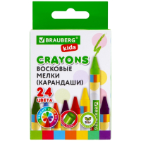 Нарушена упаковка! <652720> Восковые мелки BRAUBERG KIDS, НАБОР 24 цвета, 271697 (271697)