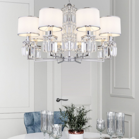 Подвесная люстра Eurosvet Zaffiro 10099/8 хром/прозрачный хрусталь Strotskis (новый абажур) 