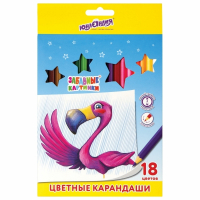 Нарушена упаковка!  <289974> Карандаши цветные мягкие ЮНЛАНДИЯ "ЗАБАВНЫЕ КАРТИНКИ", 18 цветов, классические, заточенные,  181644