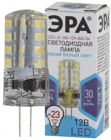 Лампа светодиодная ЭРА G4 3W 4000K прозрачная LED JC-3W-12V-840-G4 Б0033194 